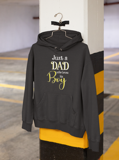 Just A Boy Who Love His Dad Father and Son Black Matching Hoodies- FunkyTeesClub