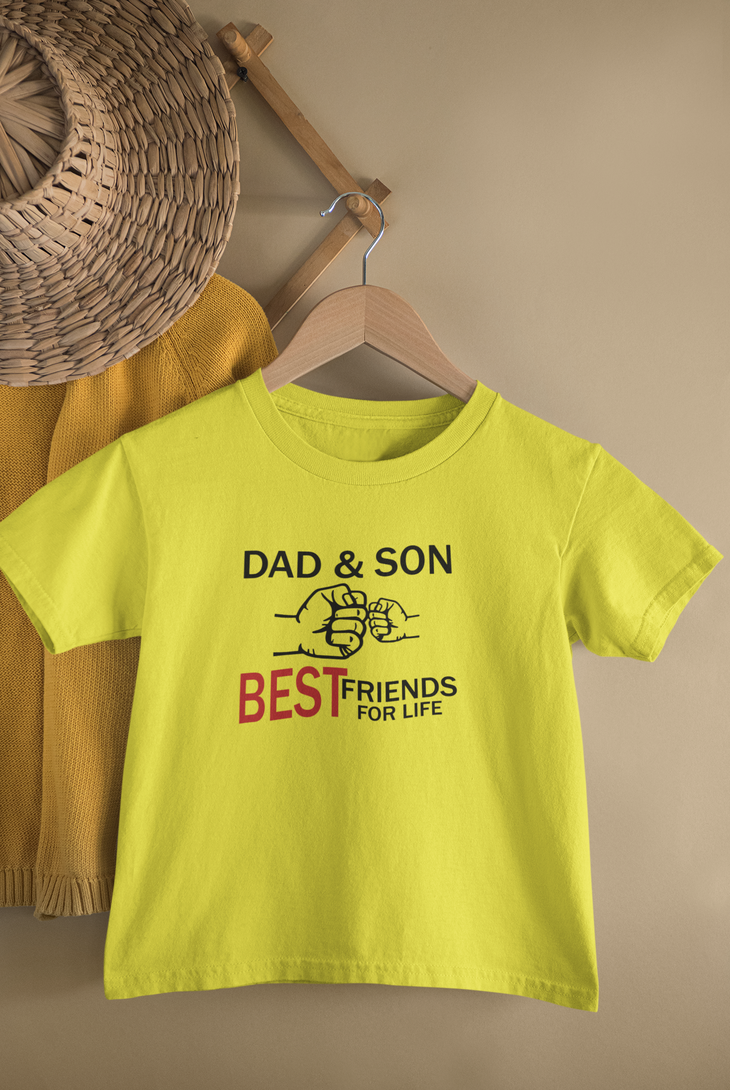 Dad And Son Best Friends For Life Father and Son Yellow Matching T-Shirt- FunkyTeesClub