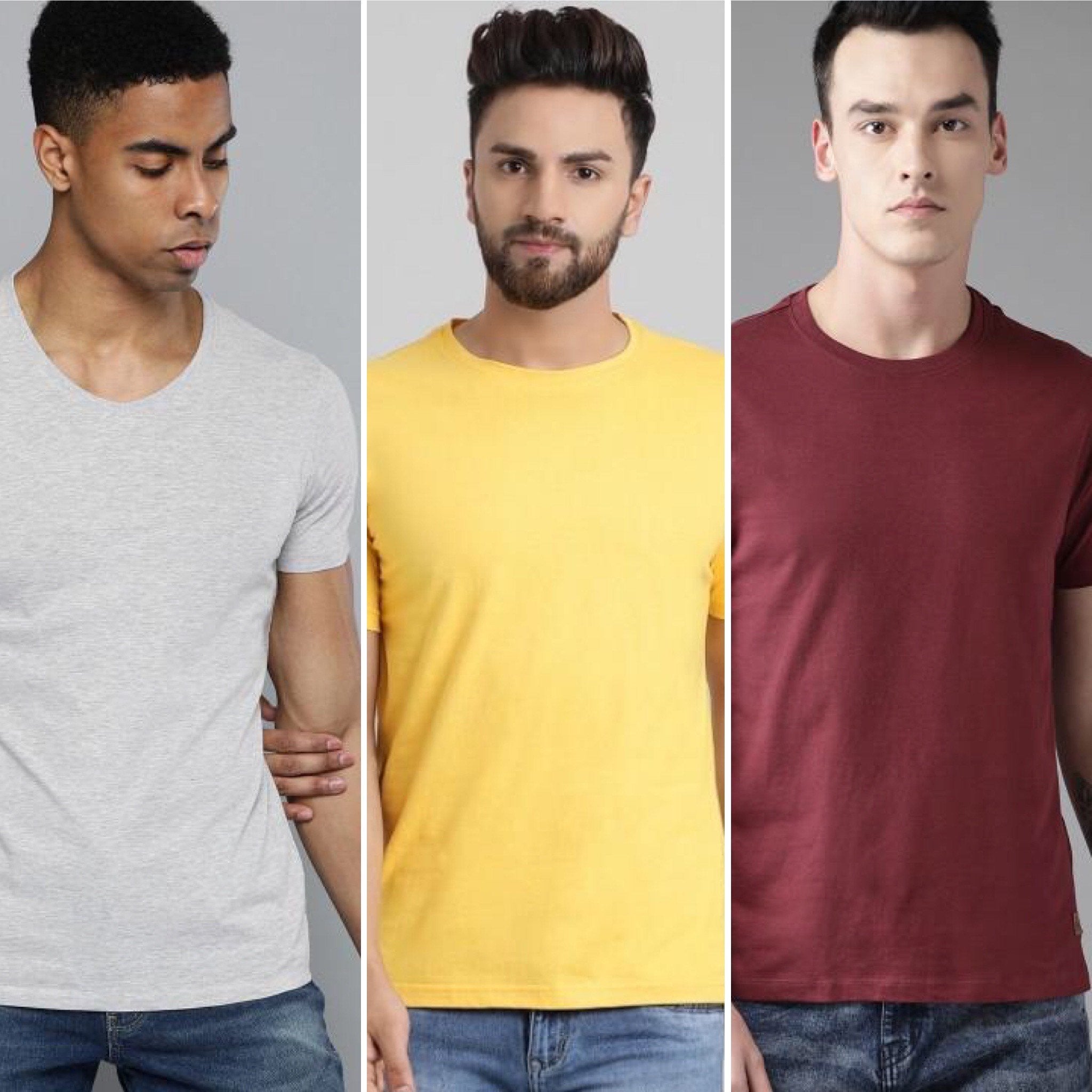 Maroon Yellow Grey Combo Half Sleeve T-Shirts [Pack of 3]-FunkyTeesClub