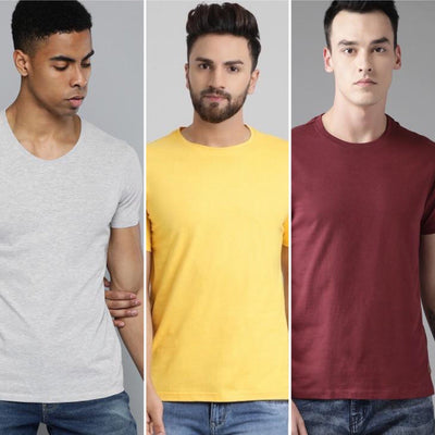 Maroon Yellow Grey Combo Half Sleeve T-Shirts [Pack of 3]-FunkyTeesClub
