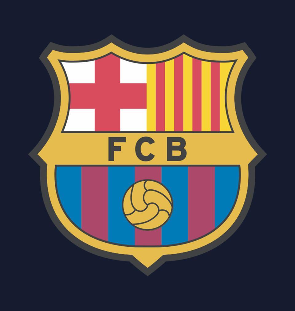 FunkyTeesClub Round Neck Navy Blue FCB Logo Half Sleeves T-Shirt