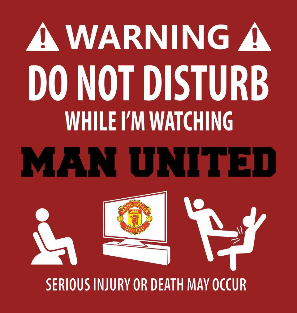FunkyTeesClub Red Round Neck Warning Do Not Disturb While I Am Watching Manchester United Half Sleeves T-Shirt
