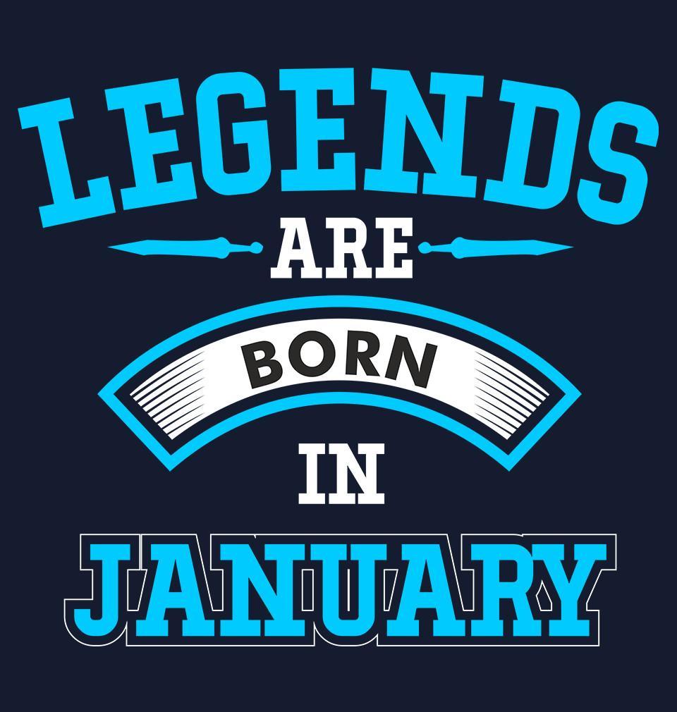 FunkyTeesClub Navy Blue Round Neck Legends Are Born In January Half Sleeves T-Shirt