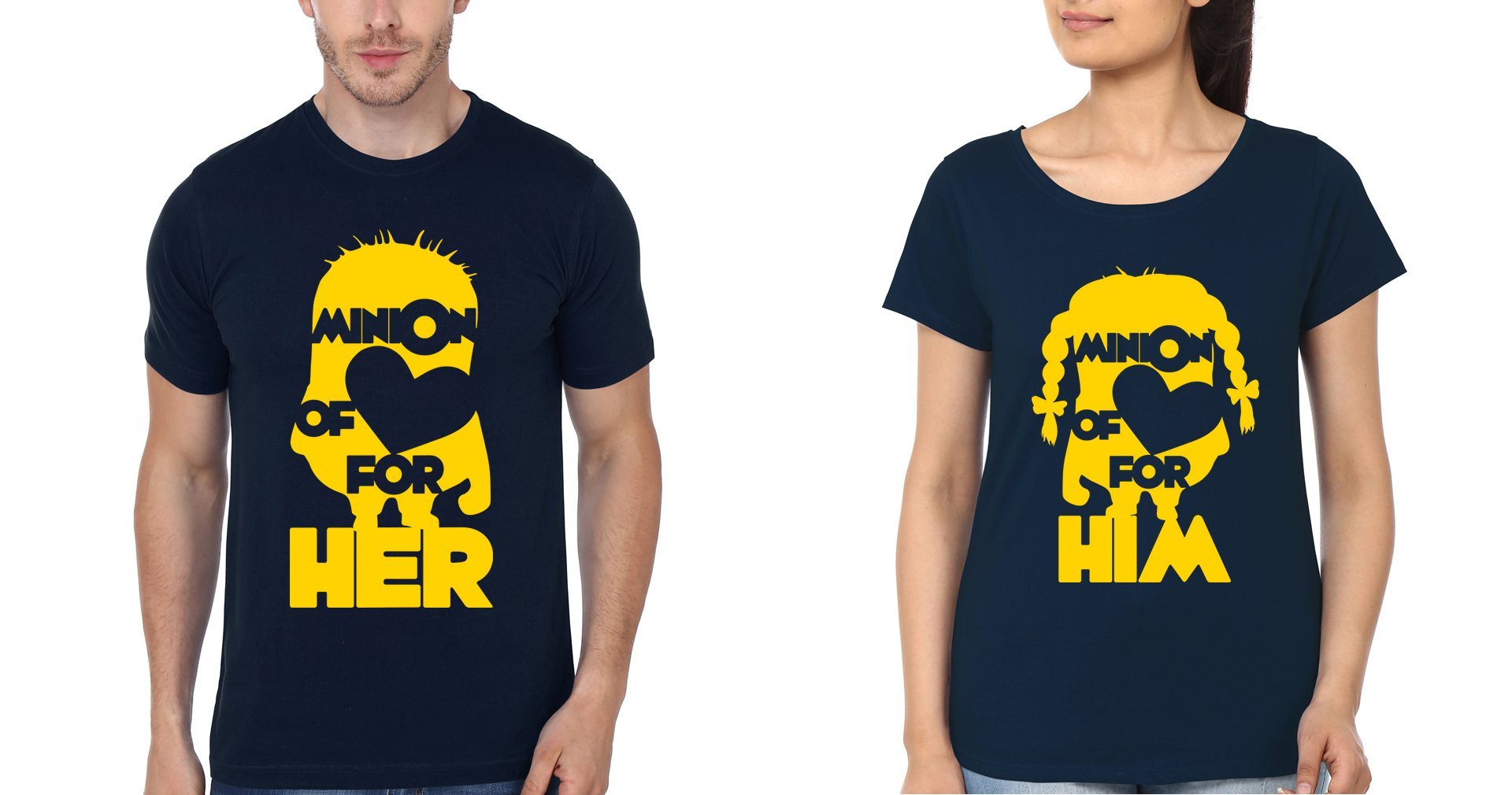 Minion Love Couple Half Sleeves T-Shirts -FunkyTees
