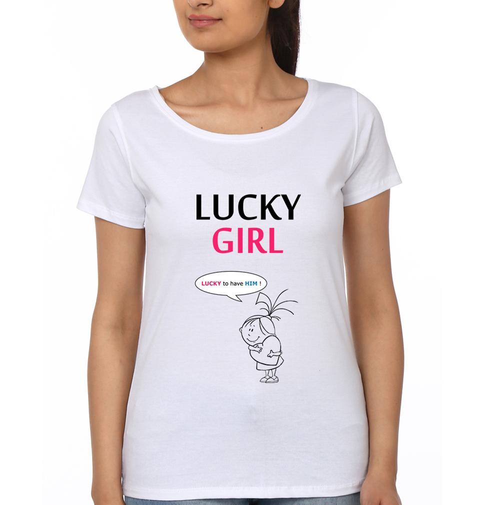 Lucky Guy Couple Half Sleeves T-Shirts -FunkyTees