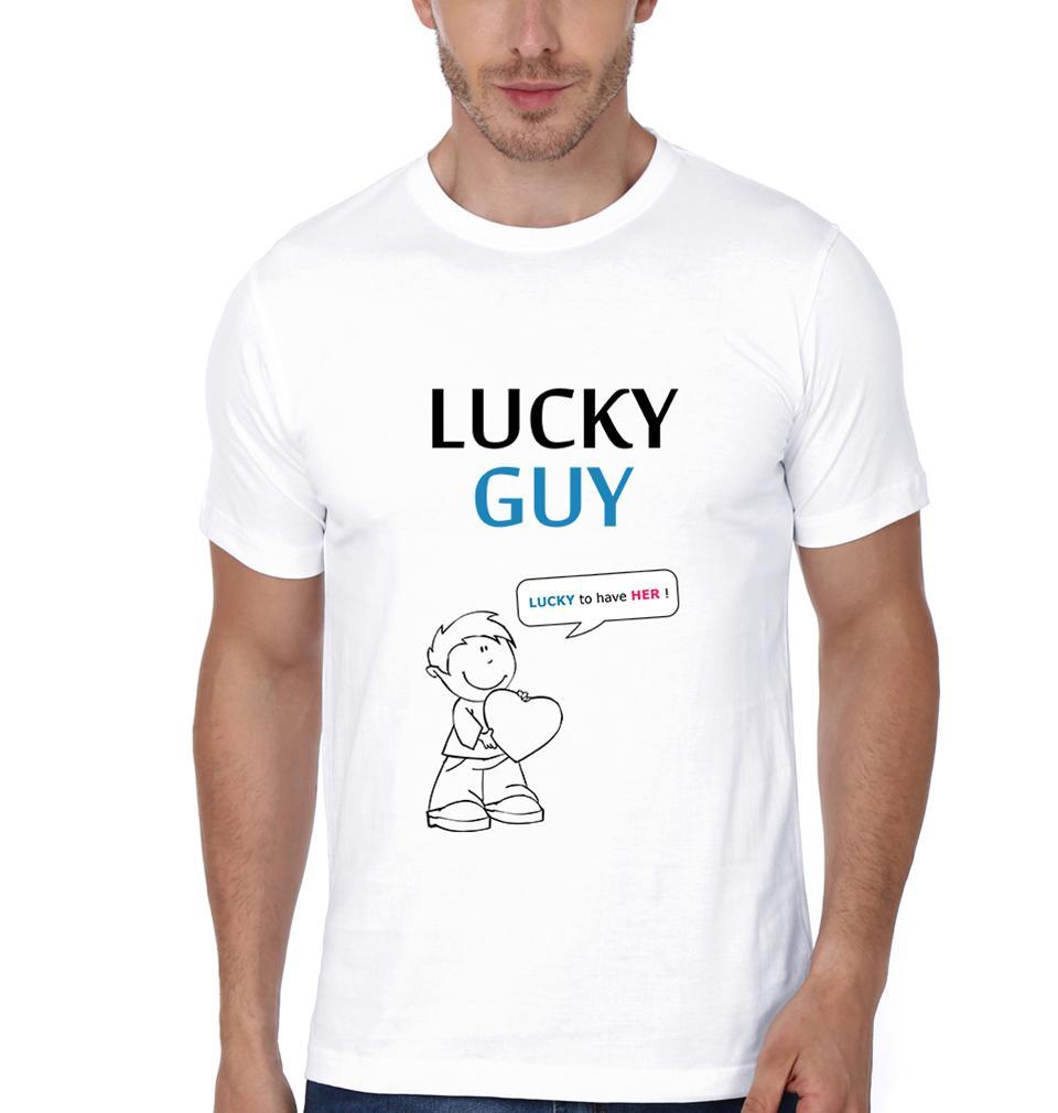 Lucky Guy Couple Half Sleeves T-Shirts -FunkyTees