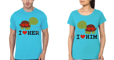 I Love Her Him Couple Half Sleeves T-Shirts -FunkyTees