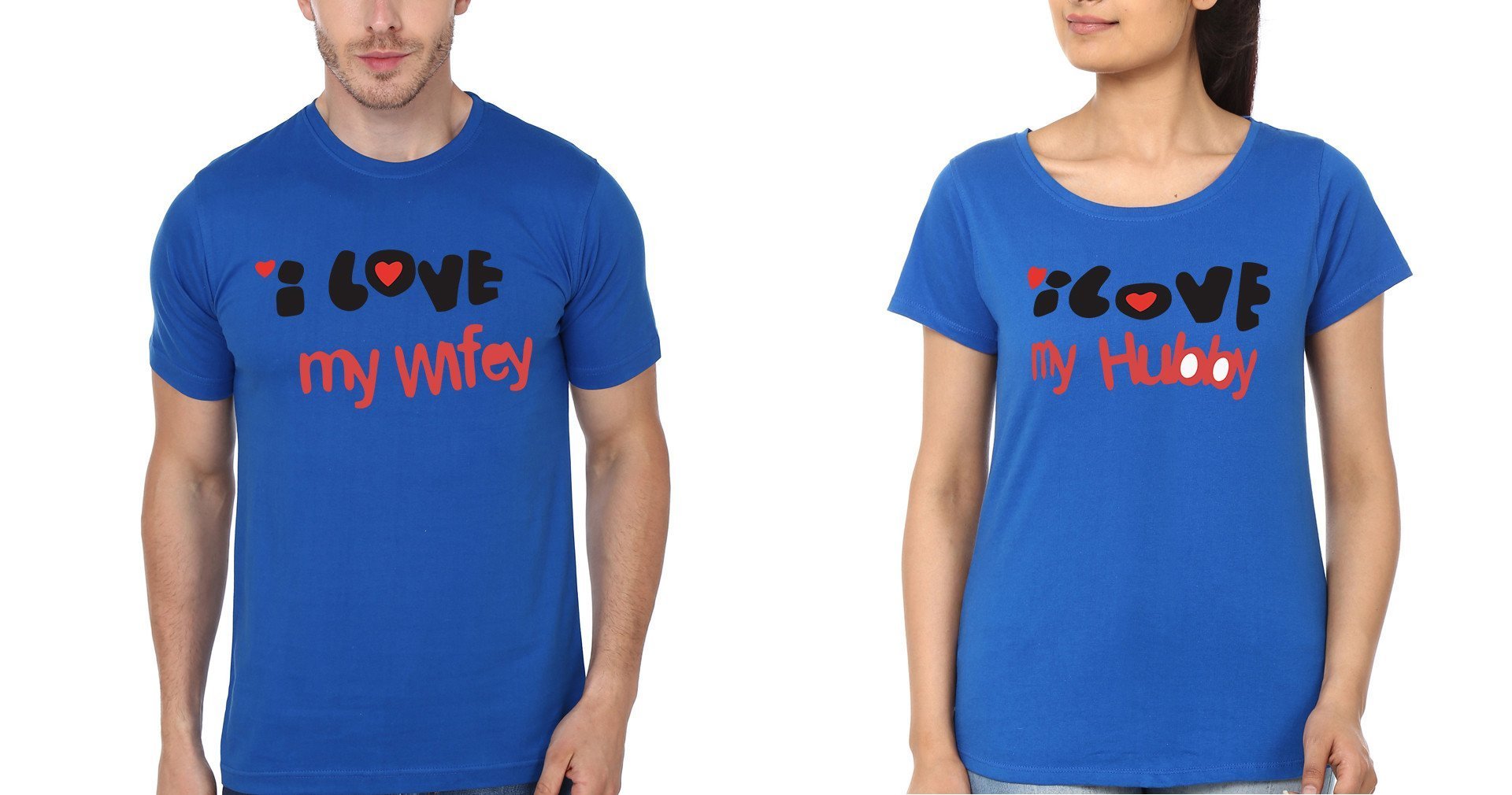 I Love Wifey Hubby Couple Half Sleeves T-Shirts -FunkyTees