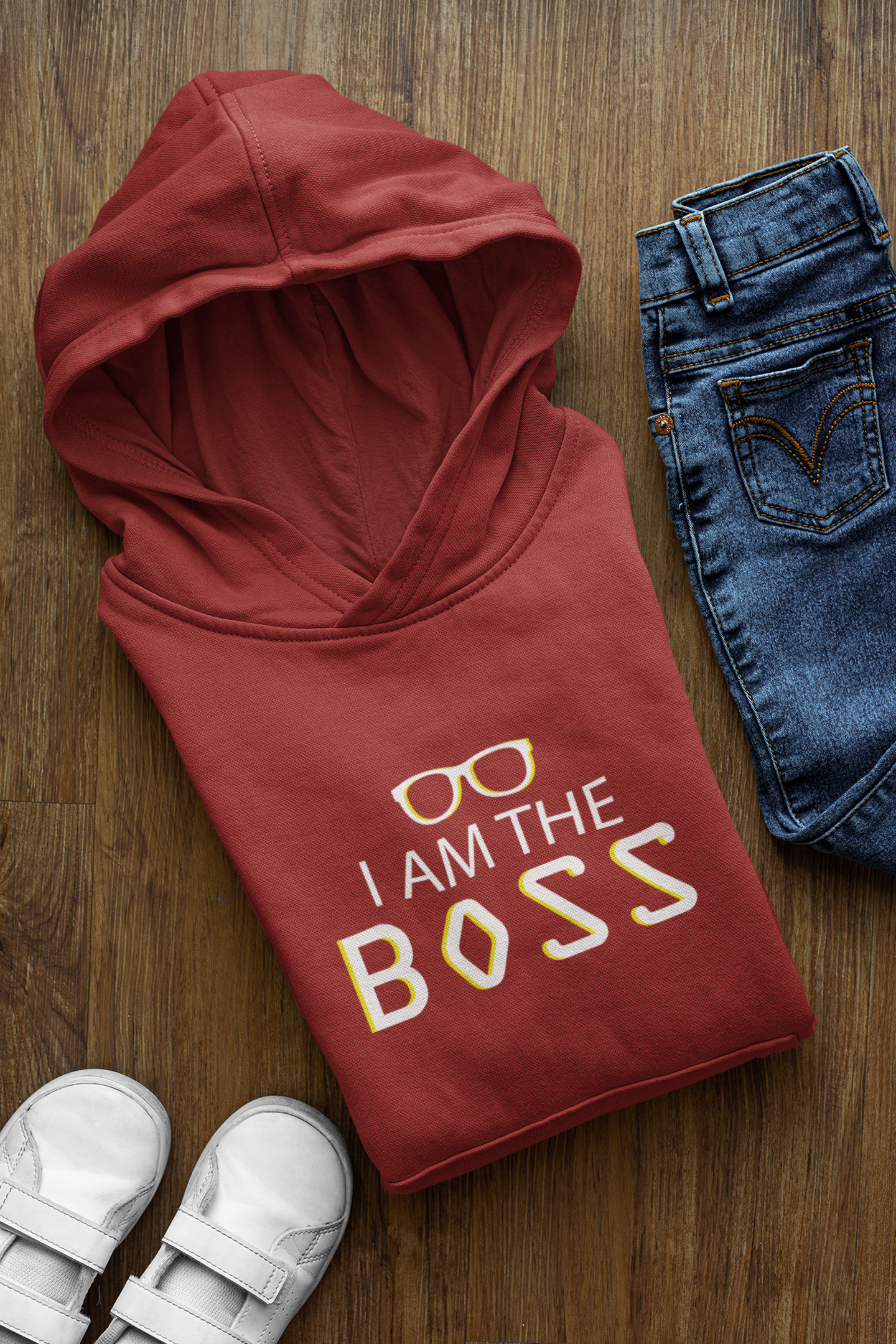 I Am The Boss Father and Son Red Matching Hoodies- FunkyTeesClub