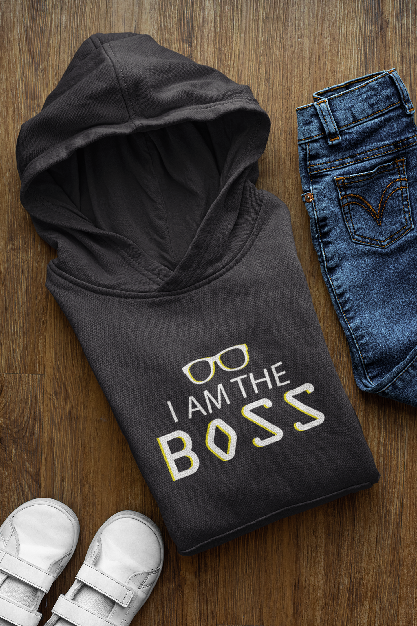 I Am The Boss Father and Son Black Matching Hoodies- FunkyTeesClub