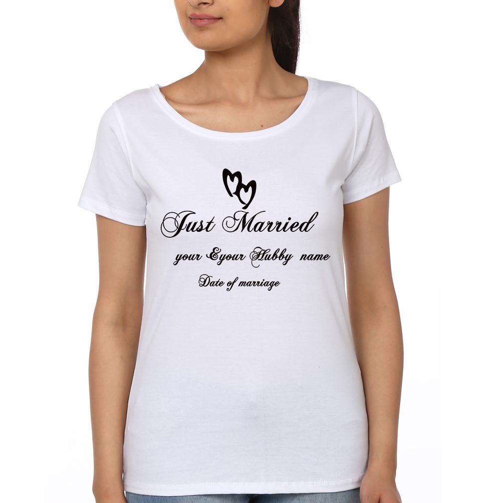 Just Married Couple Half Sleeves T-Shirts -FunkyTees
