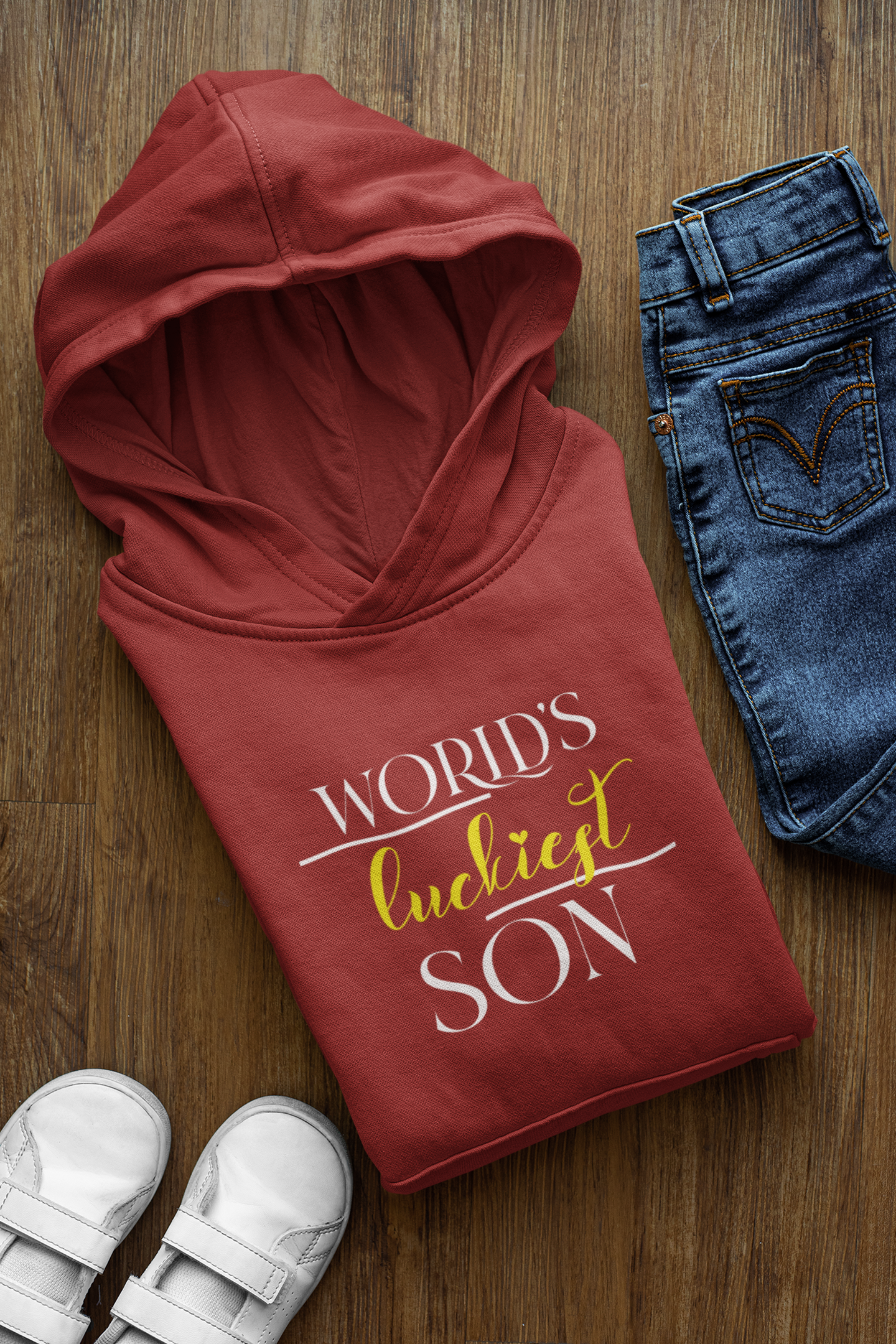 Luckiest Dad Father and Son Red Matching Hoodies- FunkyTeesClub