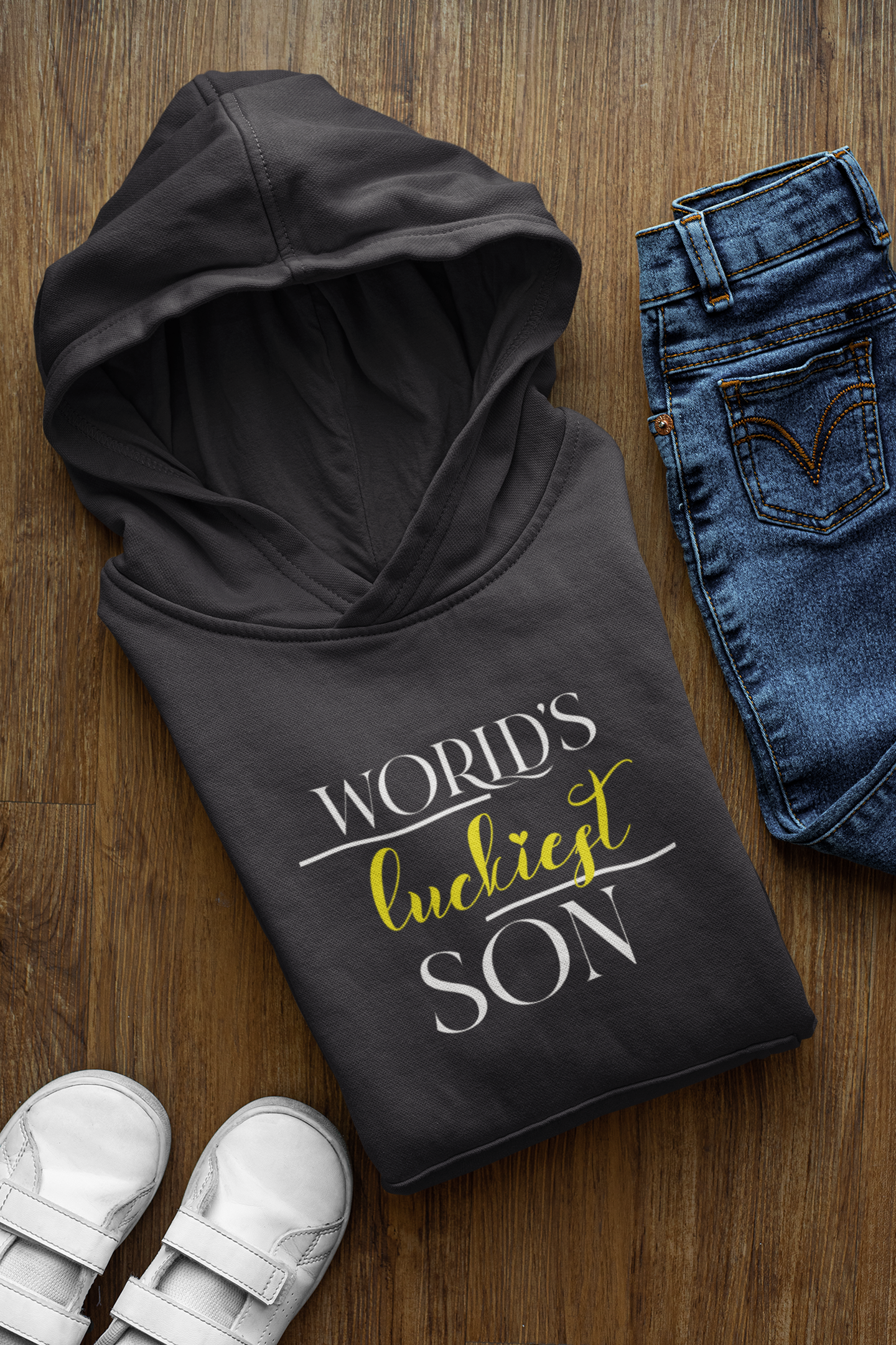 Luckiest Dad Father and Son Black Matching Hoodies- FunkyTeesClub