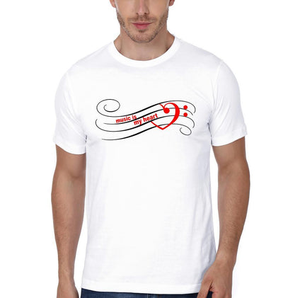 Misic Is My Heart Couple Half Sleeves T-Shirts -FunkyTees