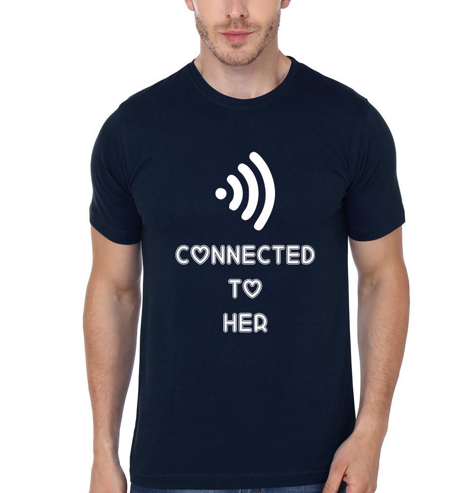 Connected To Her Him Couple Half Sleeves T-Shirts -FunkyTees