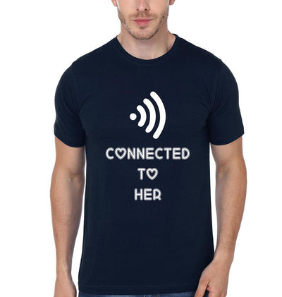 Connected To Her Him Couple Half Sleeves T-Shirts -FunkyTees
