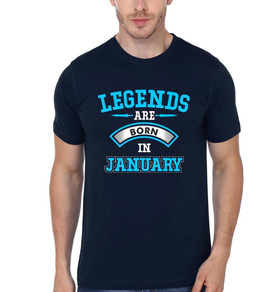 FunkyTeesClub Navy Blue Round Neck Legends Are Born In January Half Sleeves T-Shirt