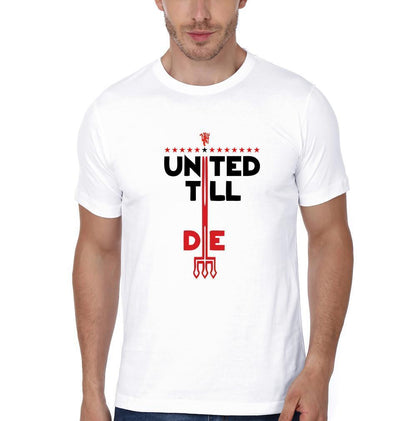 FunkyTeesClub White Round Neck Manchester United Men Half Sleeves T-Shirt
