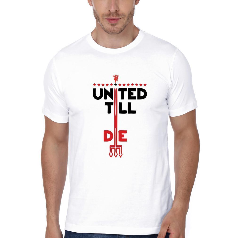 FunkyTeesClub White Round Neck Manchester United Men Half Sleeves T-Shirt