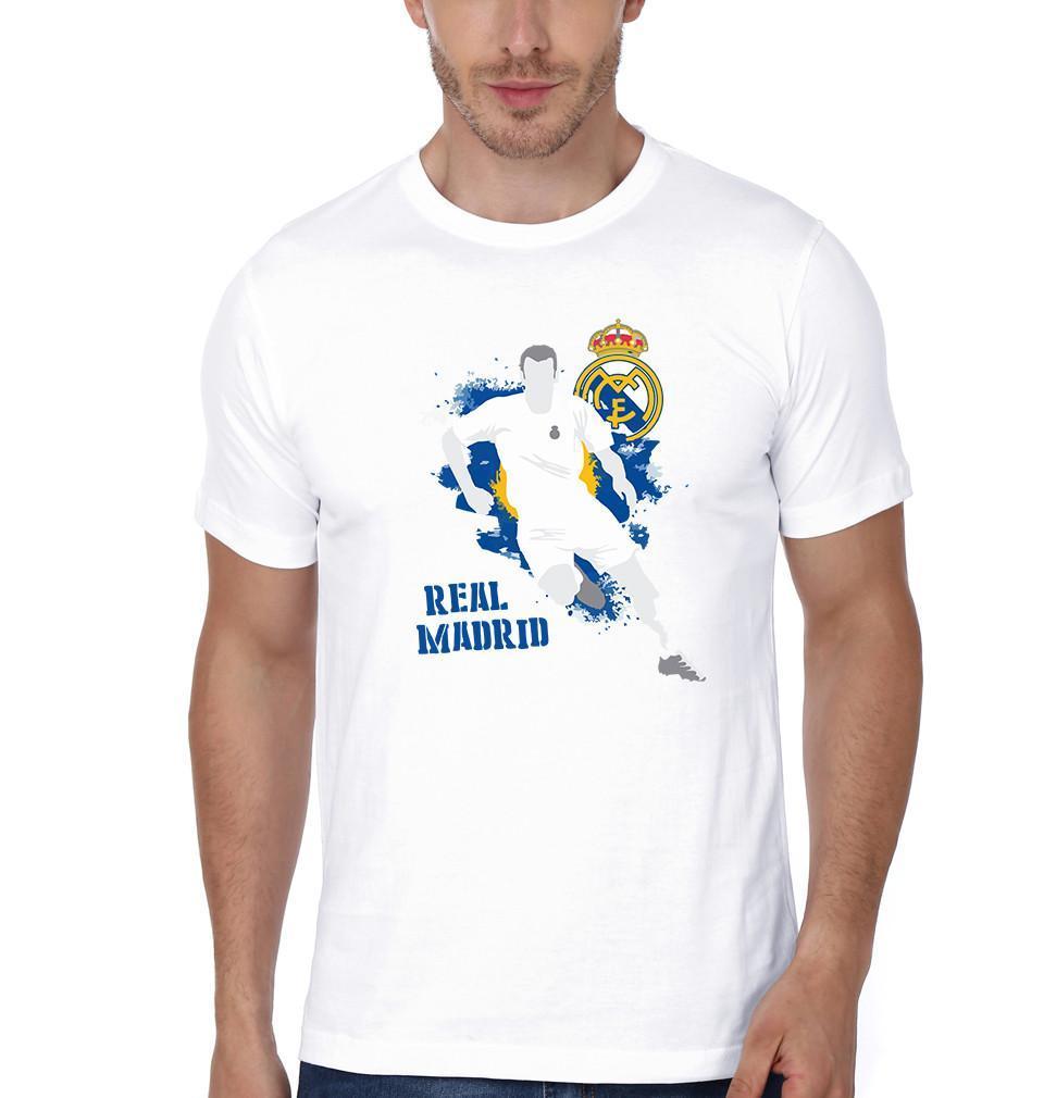 FunkyTeesClub White Round Neck Real Madrid Men Half Sleeves T-Shirt