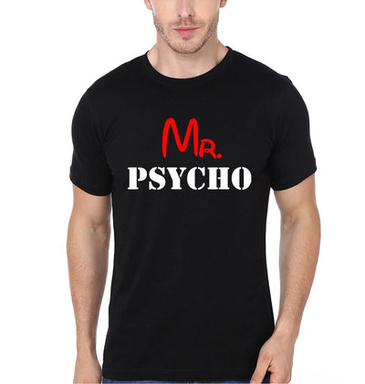 Mr. Psycho And Mrs. Genius Couple Half Sleeves T-Shirts -FunkyTees