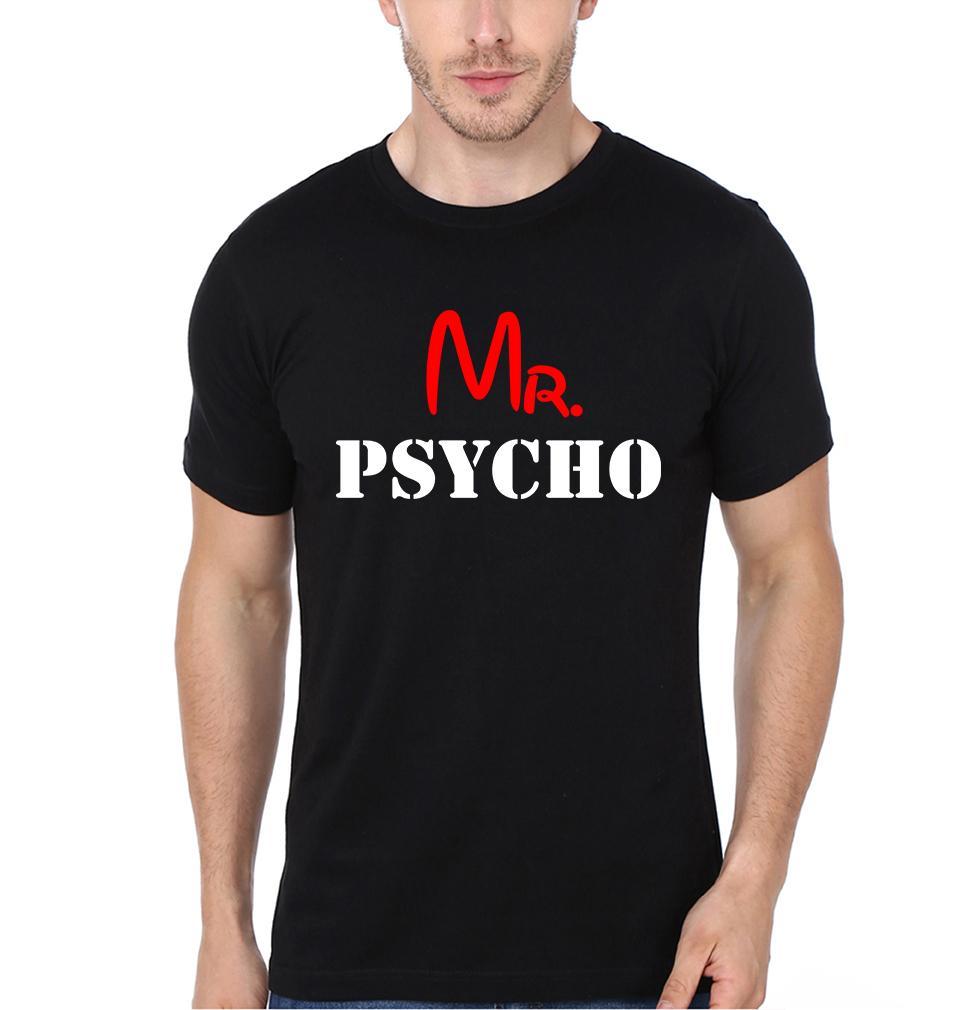Mr. Psycho And Mrs. Genius Couple Half Sleeves T-Shirts -FunkyTees