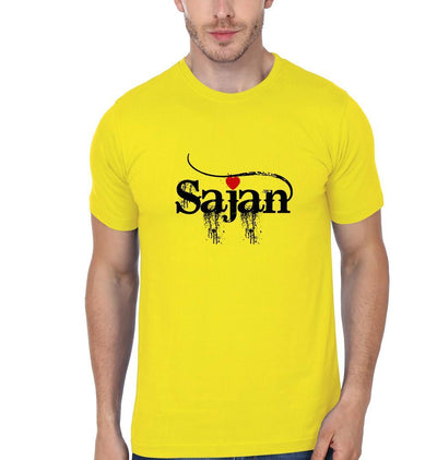 Sajan Aur Sajni Couple Half Sleeves T-Shirts -FunkyTees