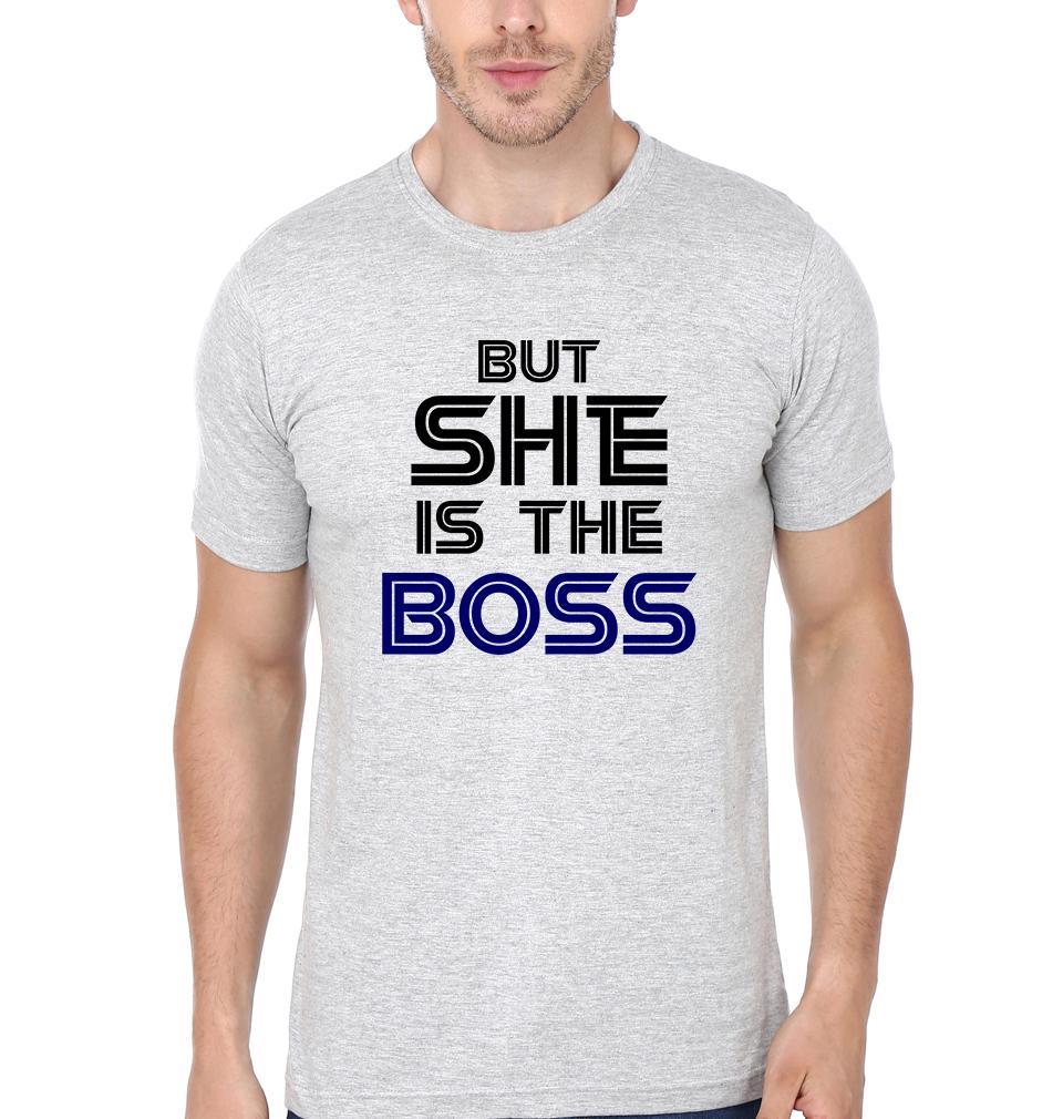 He Is The Man But She Is The Boss Couple Half Sleeves T-Shirts -FunkyTees