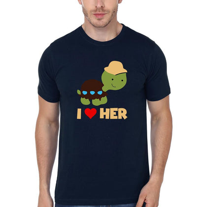 I Love Him I Love Her Couple Half Sleeves T-Shirts -FunkyTees