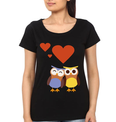Owl Couple Half Sleeves T-Shirts -FunkyTees