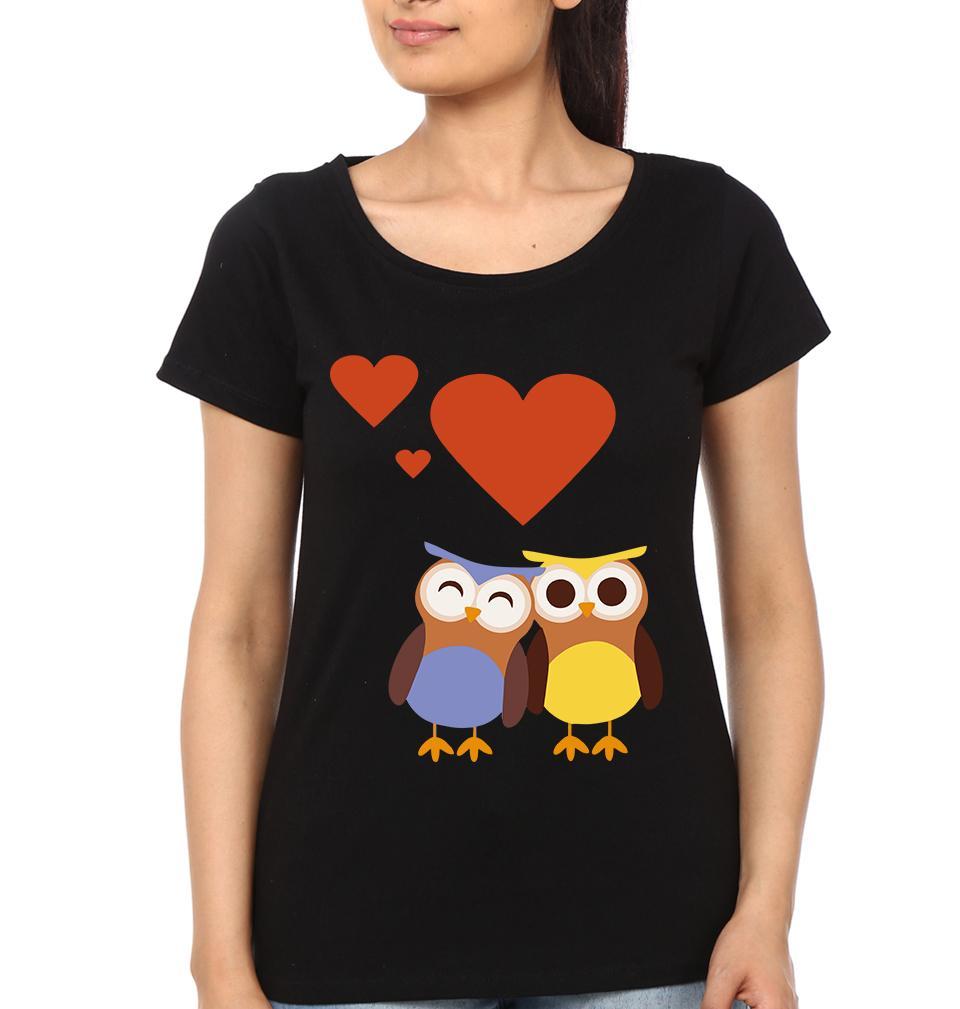 Owl Couple Half Sleeves T-Shirts -FunkyTees