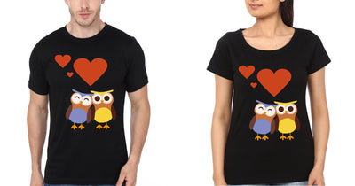 Owl Couple Half Sleeves T-Shirts -FunkyTees