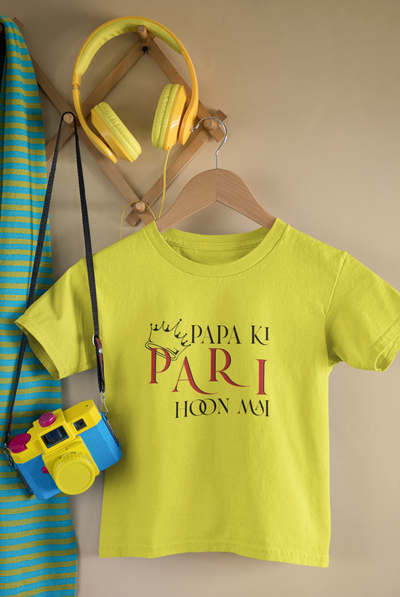 Papa Ki Pari Hu Mai Father and Daughter Yellow Matching T-Shirt- FunkyTeesClub