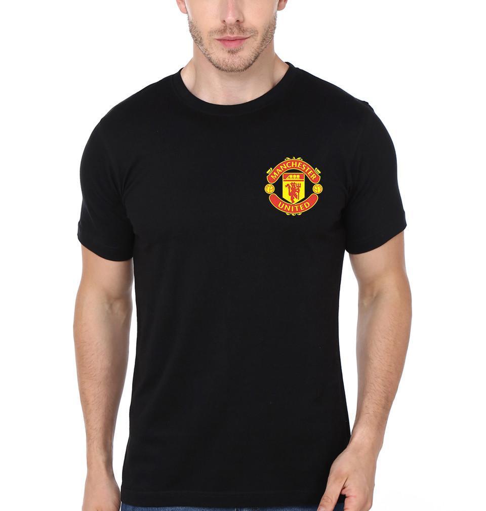 FunkyTeesClub Black Round Neck Manchester United Logo Half Sleeves T-Shirt