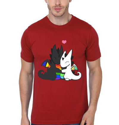 Rainbow Dragon Couple Half Sleeves T-Shirts -FunkyTees