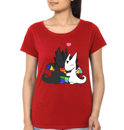 Rainbow Dragon Couple Half Sleeves T-Shirts -FunkyTees