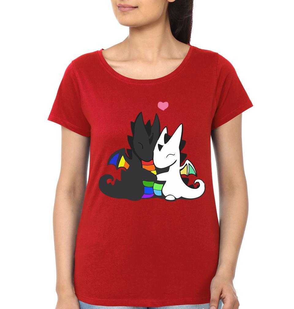Rainbow Dragon Couple Half Sleeves T-Shirts -FunkyTees