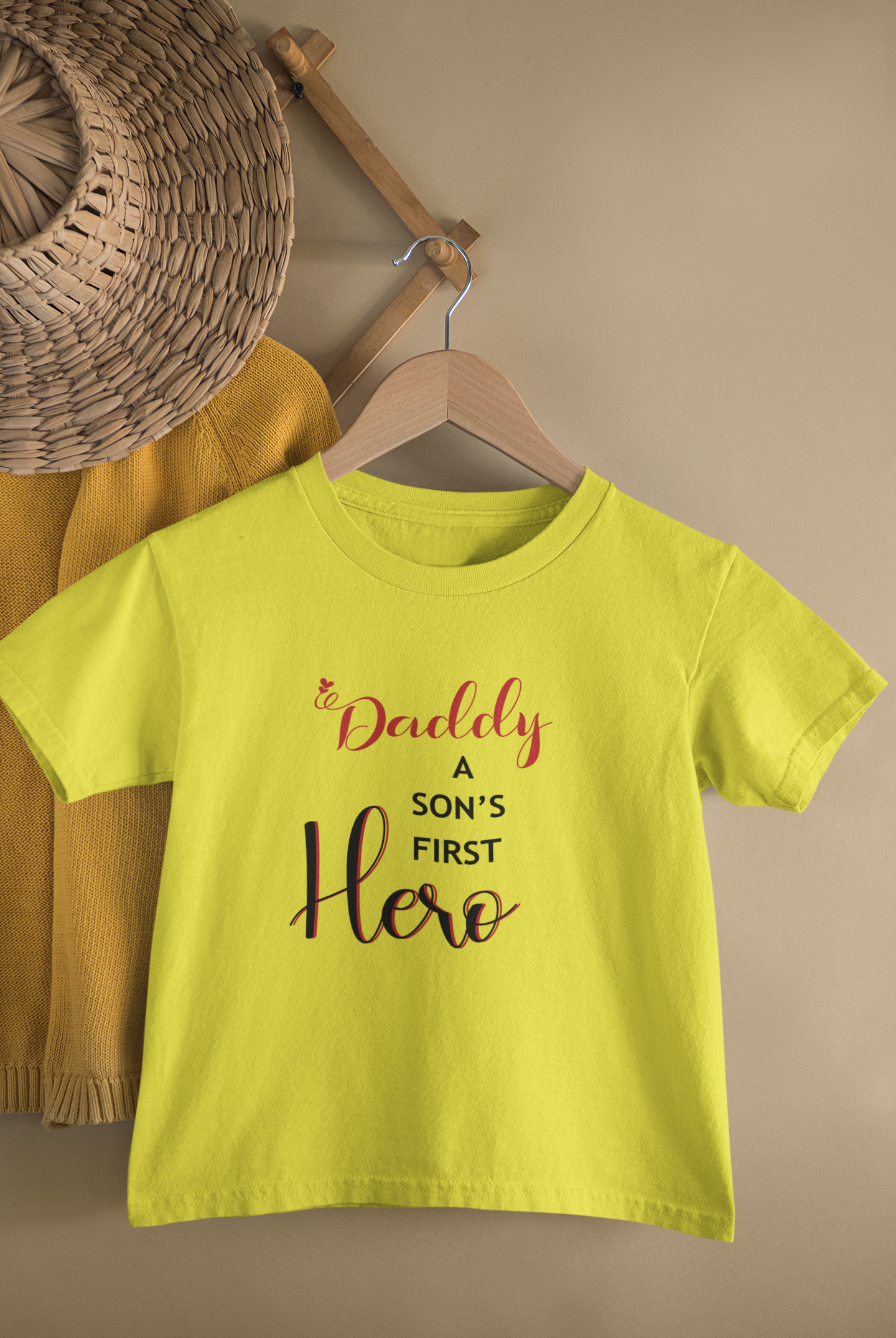 Daddy A Sons First Hero Father and Son Yellow Matching T-Shirt- FunkyTeesClub