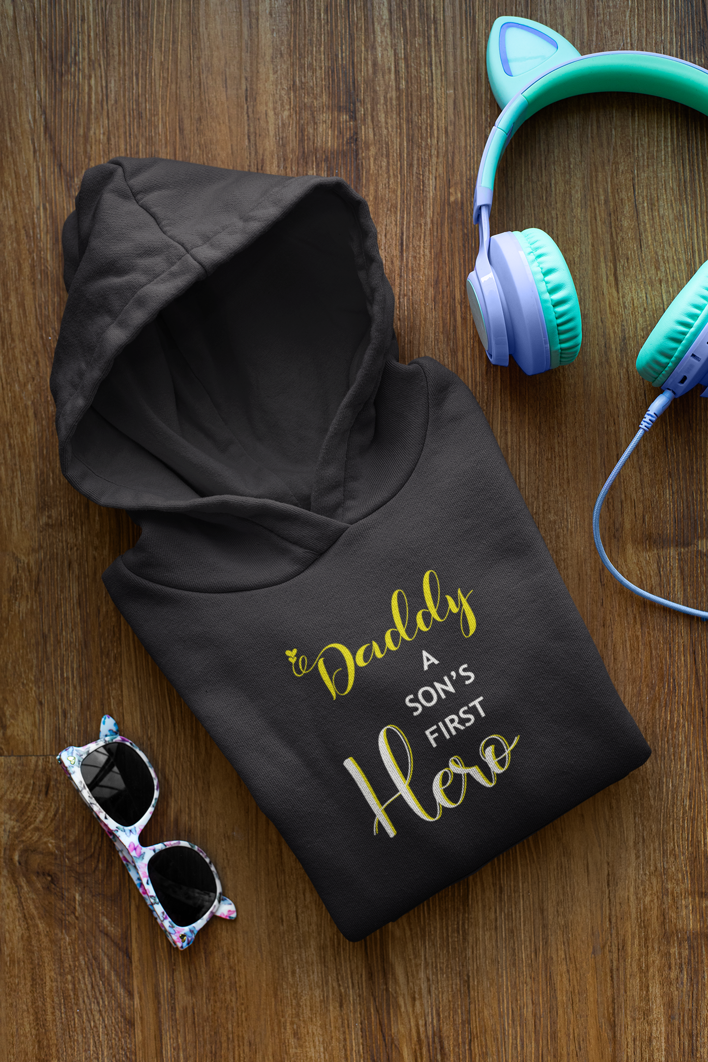 Daddy A Sons First Hero Father and Son Black Matching Hoodies- FunkyTeesClub