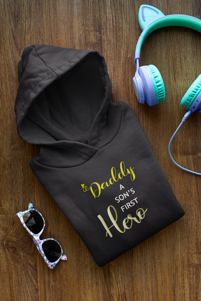 Daddy A Sons First Hero Father and Son Black Matching Hoodies- FunkyTeesClub
