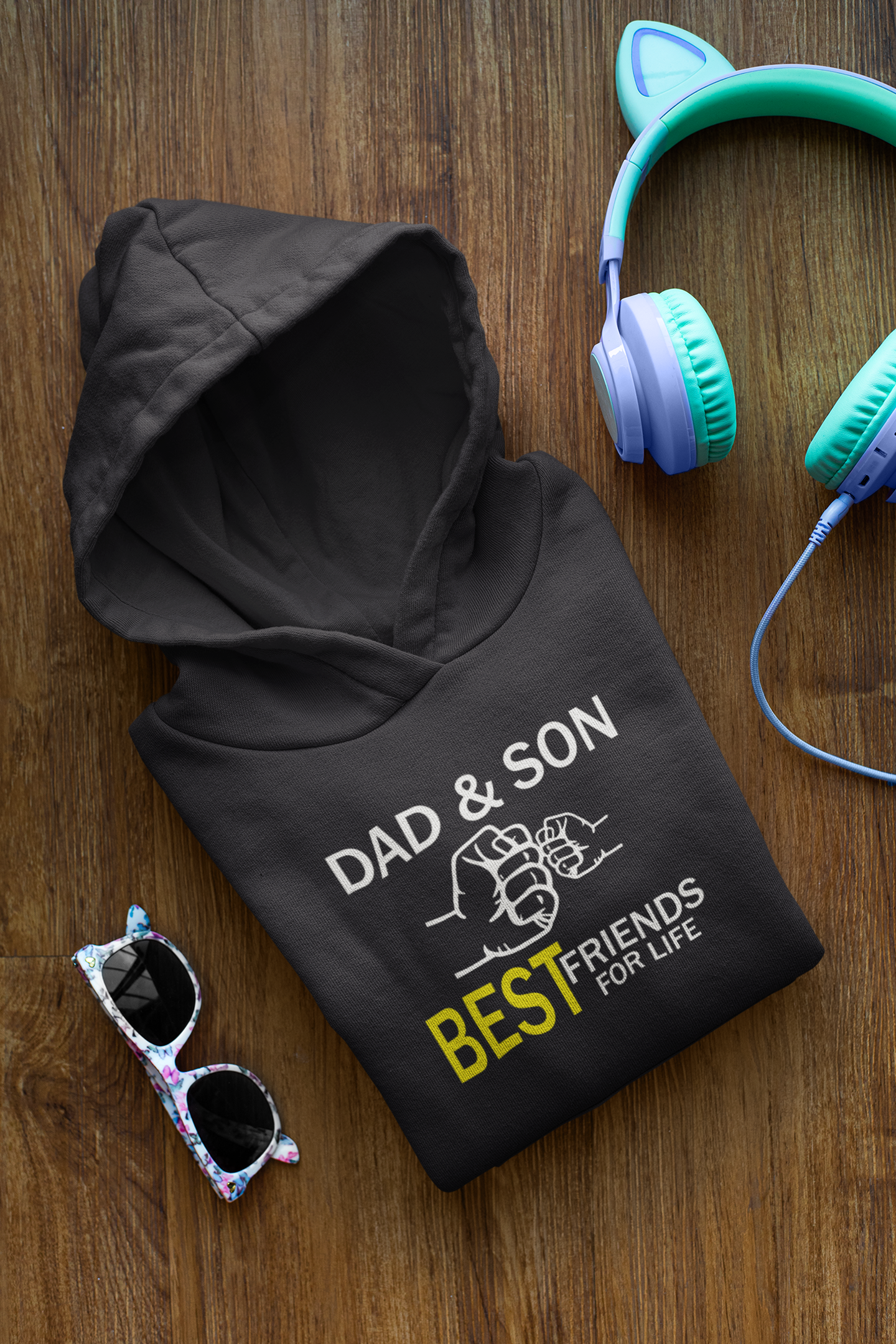 Dad And  Son Best Friends For Life Father and Son Black Matching Hoodies- FunkyTeesClub