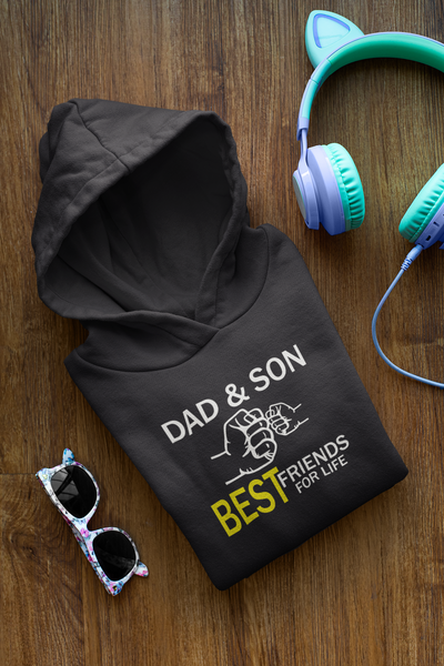 Dad And  Son Best Friends For Life Father and Son Black Matching Hoodies- FunkyTeesClub