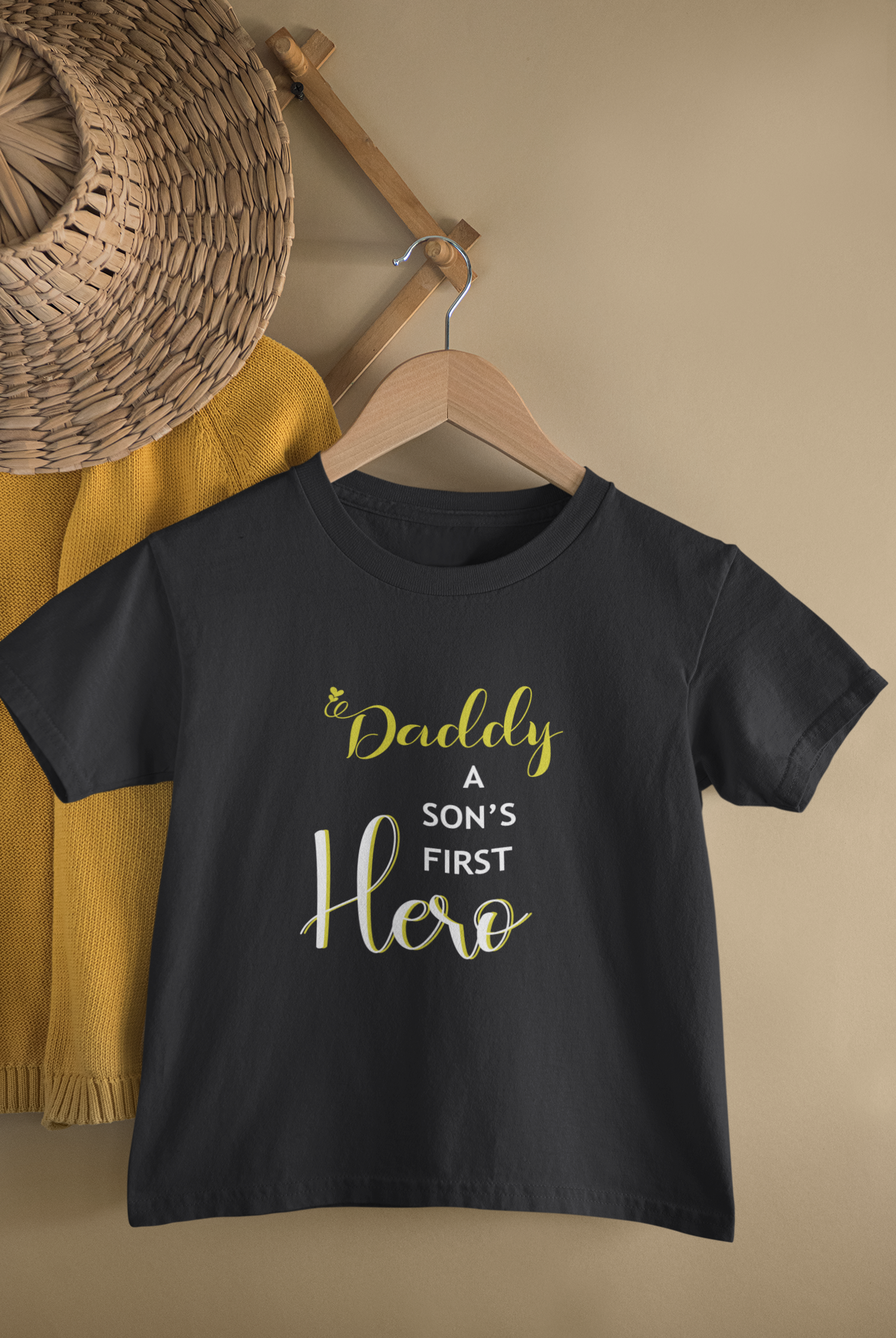 Daddy A Sons First Hero Father and Son Black Matching T-Shirt- FunkyTeesClub