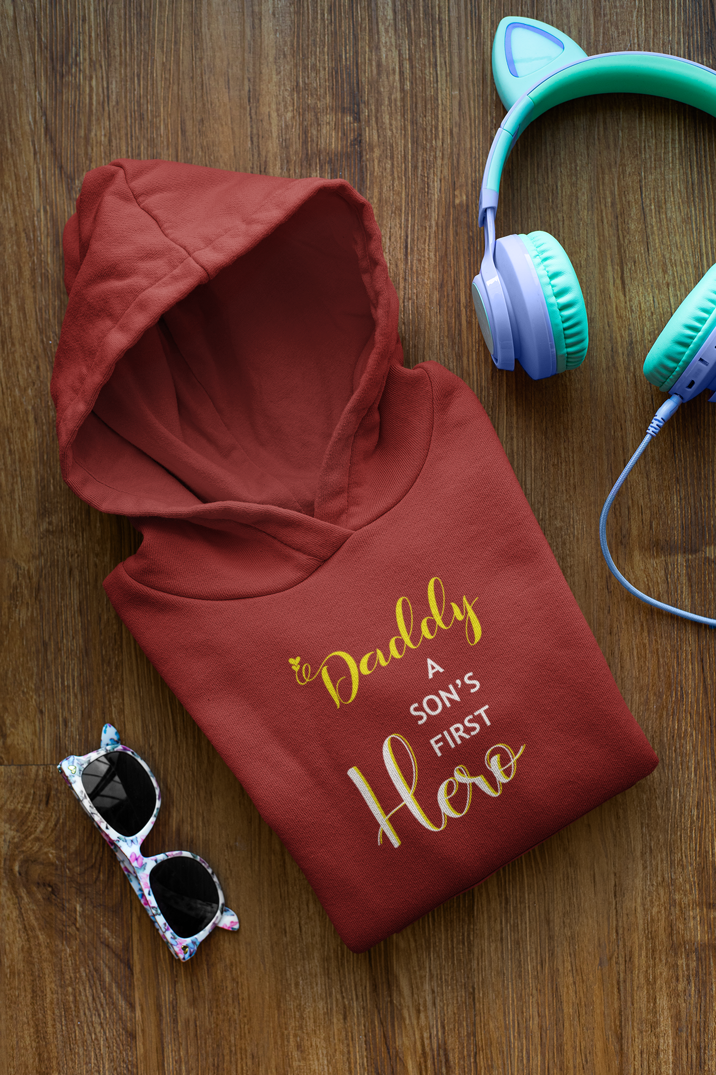 Daddy A Sons First Hero Father and Son Red Matching Hoodies- FunkyTeesClub