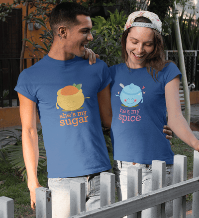 Sugar Spice Couple Half Sleeves T-Shirts -FunkyTees