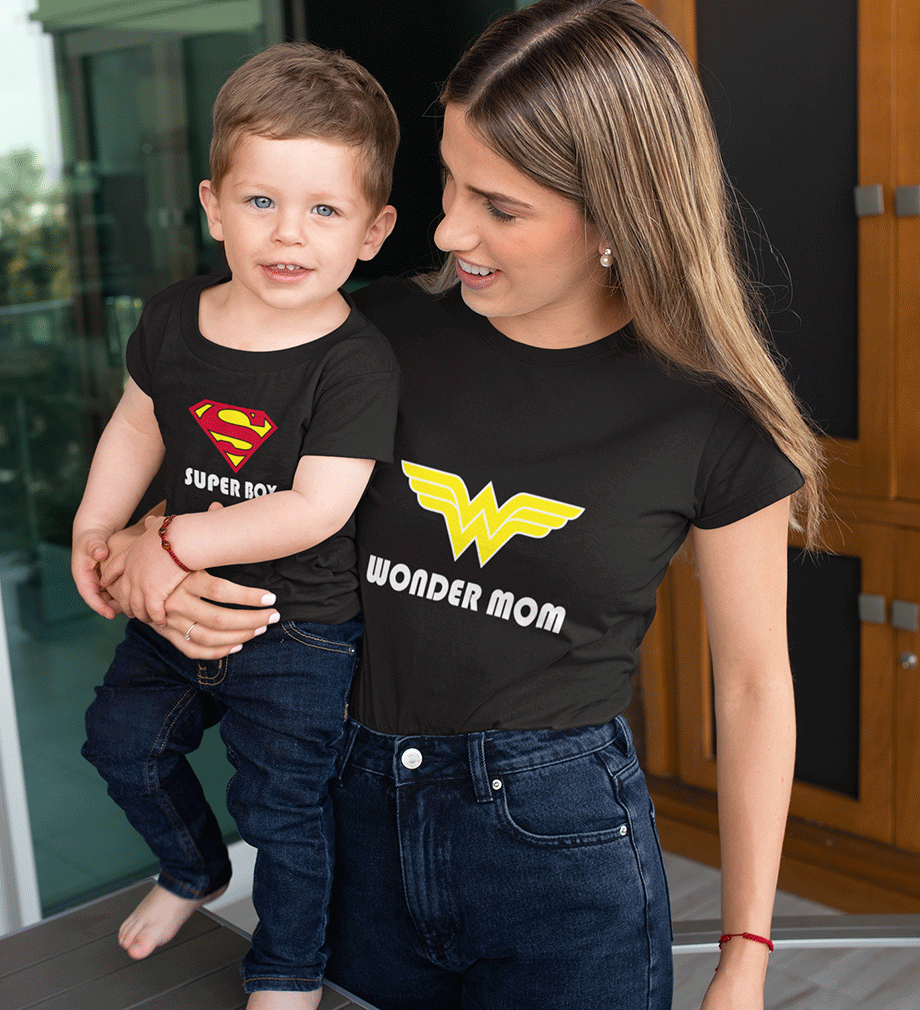 Wonder Mom Super Boy Mother and Son Matching T-Shirt- FunkyTeesClub