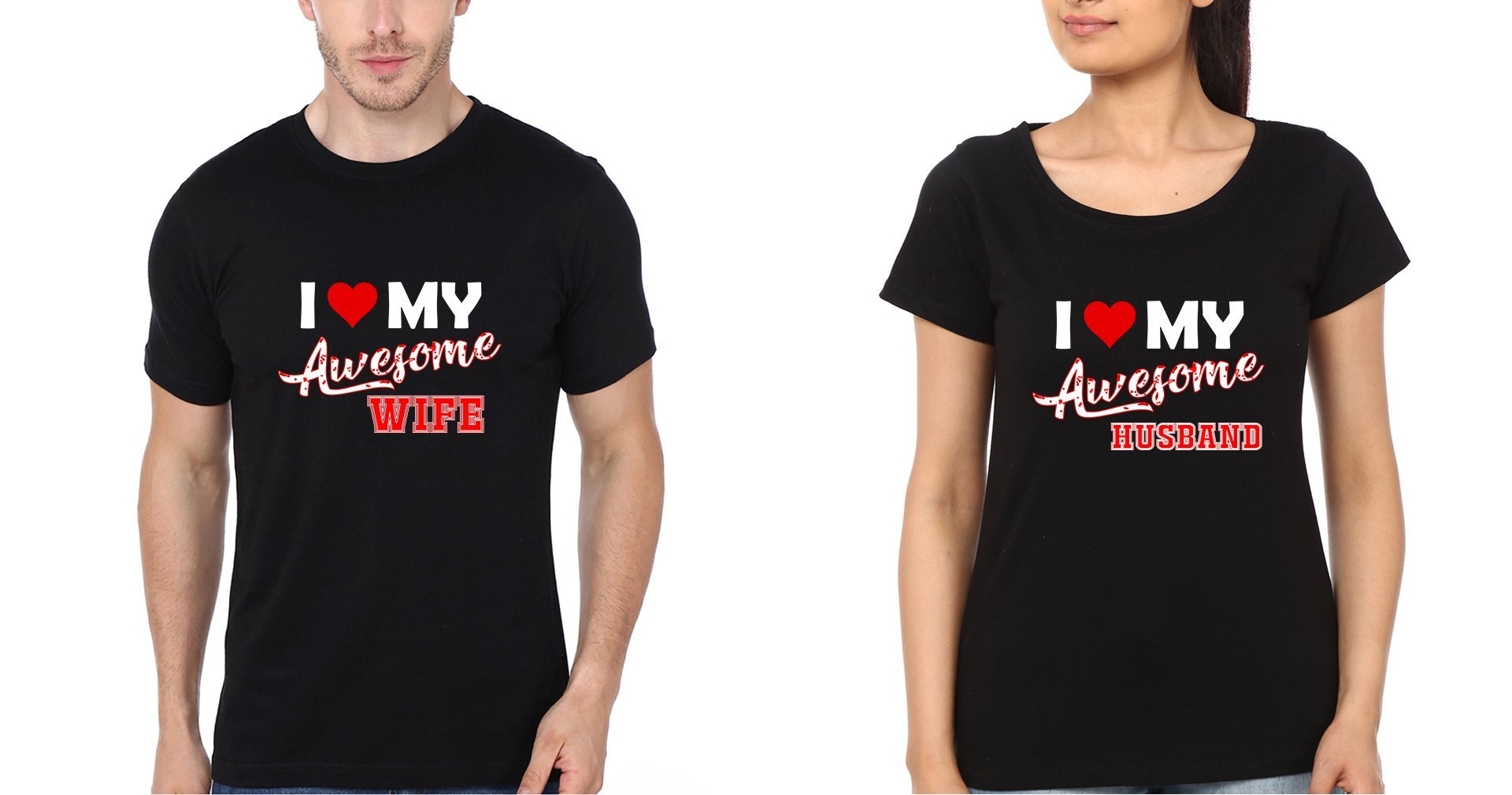 I Love My Awesome Husband Wife Couple Half Sleeves T-Shirts -FunkyTees