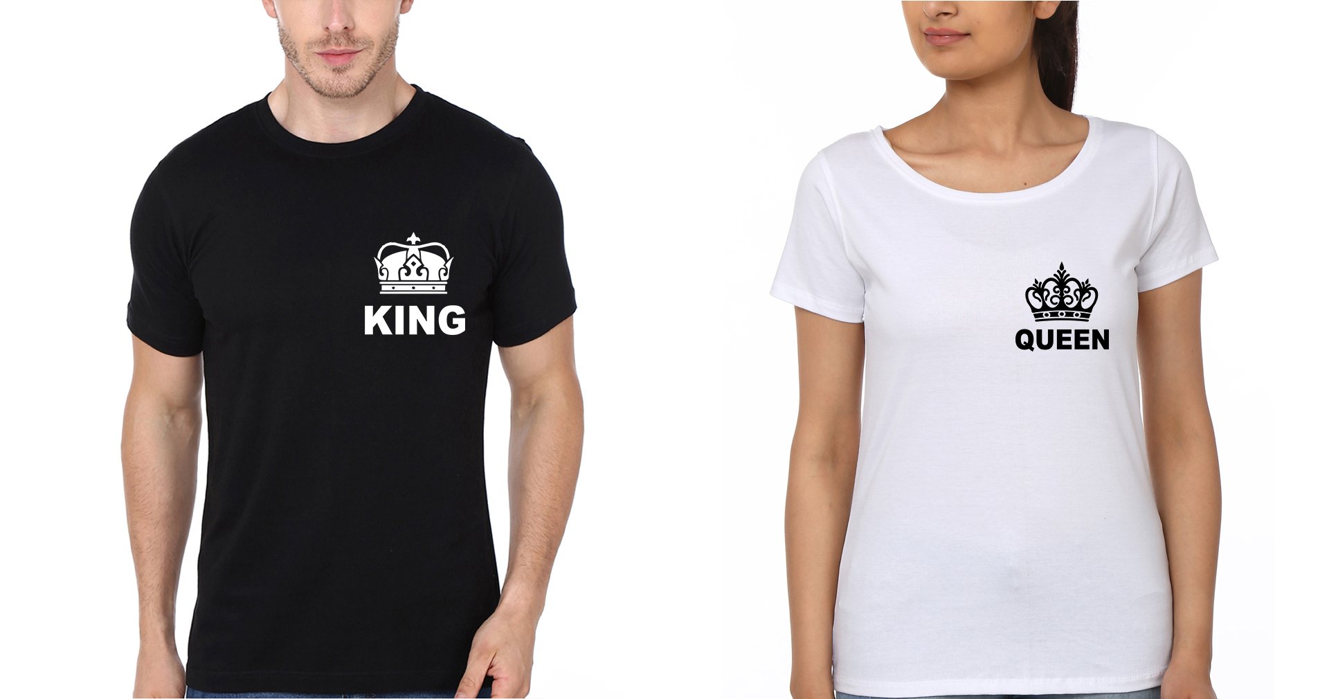 Pocket King Queen Couple Half Sleeves T-Shirts -FunkyTees