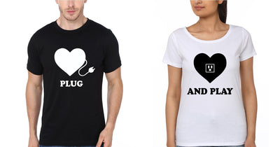Plug And Play Couple Half Sleeves T-Shirts -FunkyTees