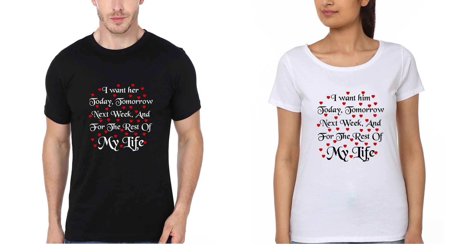 I Want Her, I Want Him Couple Half Sleeves T-Shirts -FunkyTees